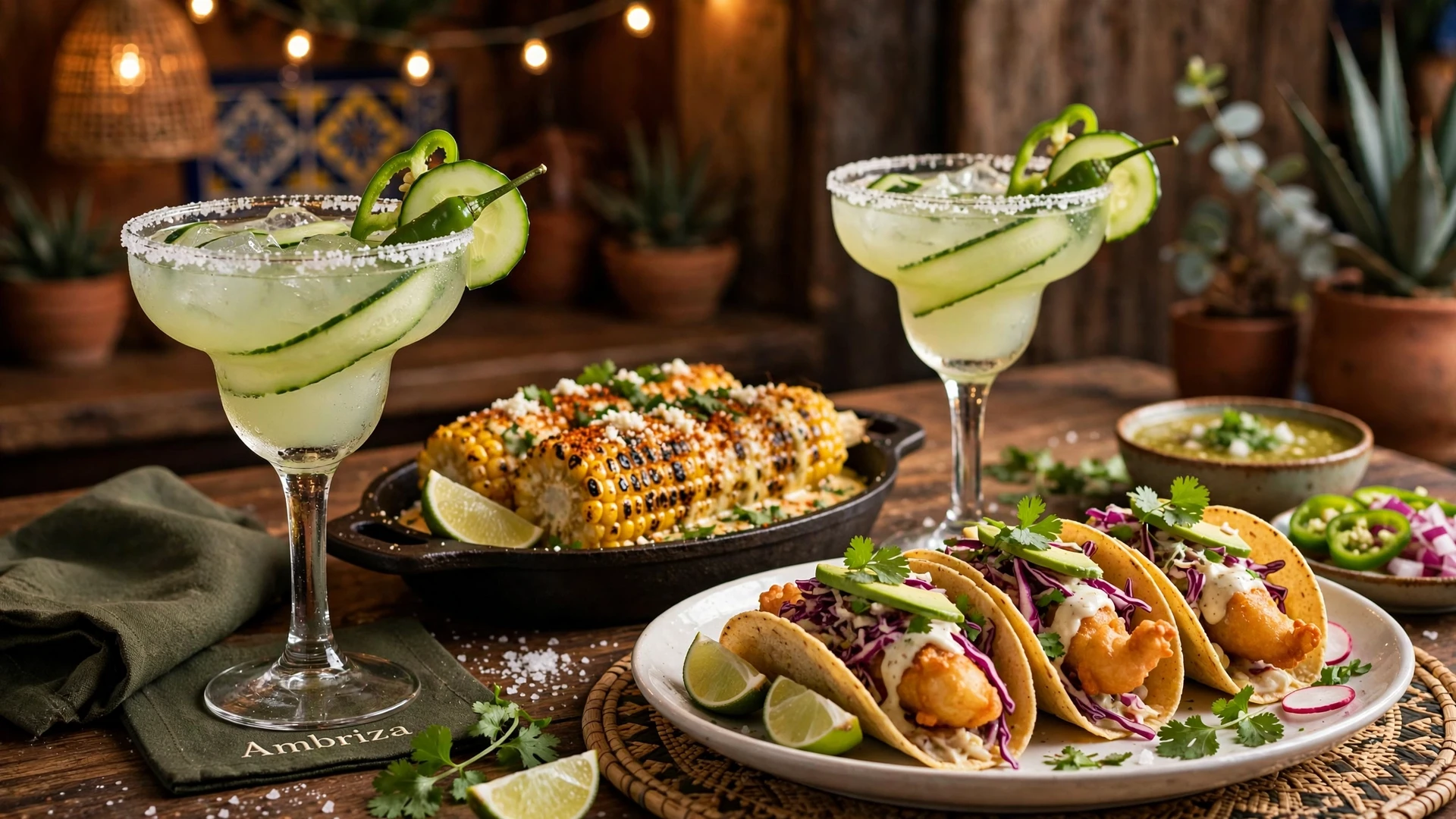 Ambriza happy hour: margaritas, street corn and tuna tostadas
