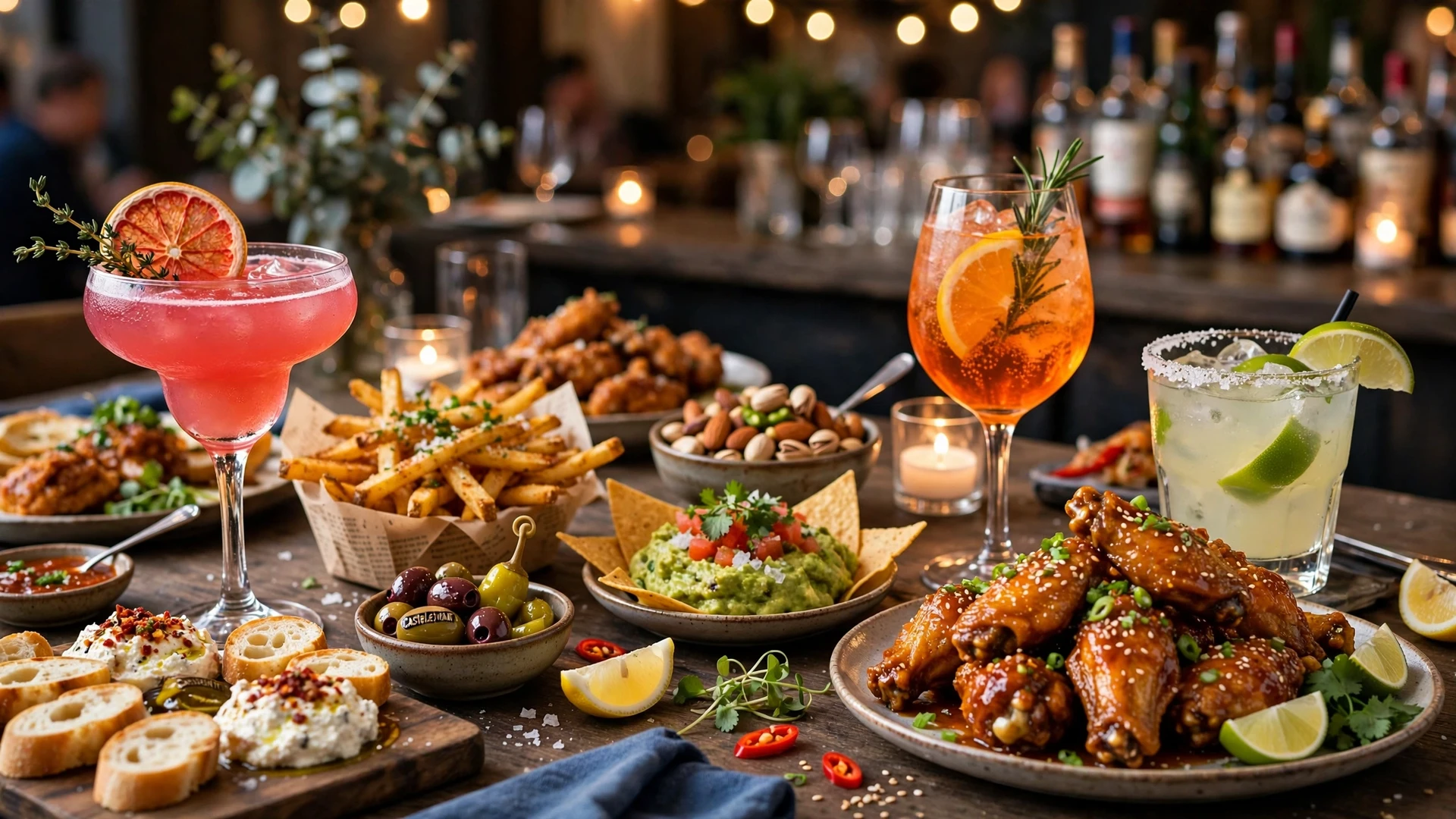 Best happy hour deals: cocktails, appetizers and drinks spread