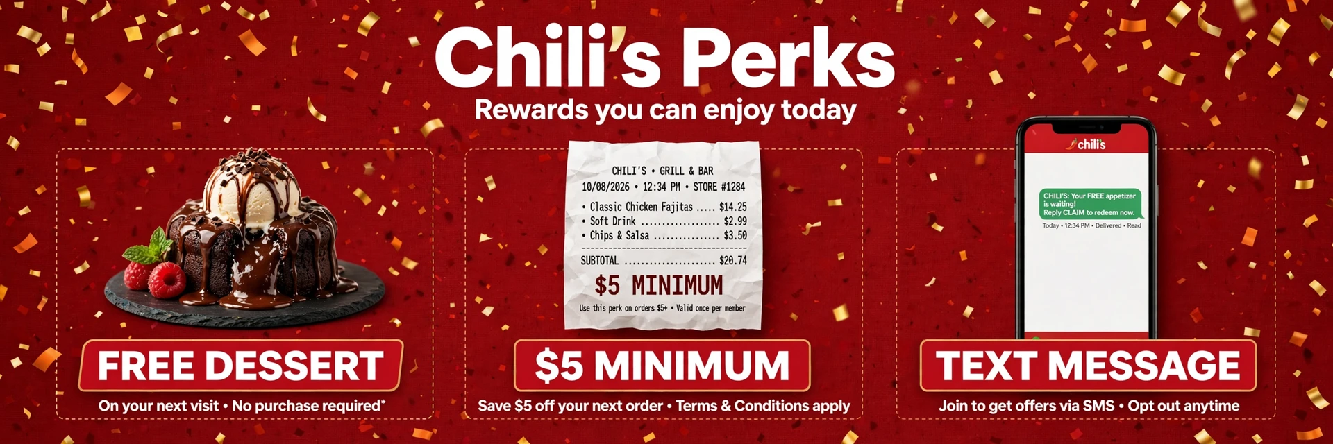 Chili's birthday reward: free birthday dessert for My Chili's Rewards members