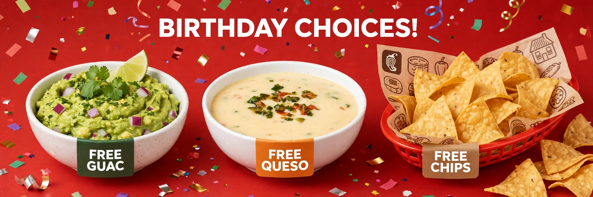 Chipotle birthday reward: choose free guac, queso, chips, or a drink