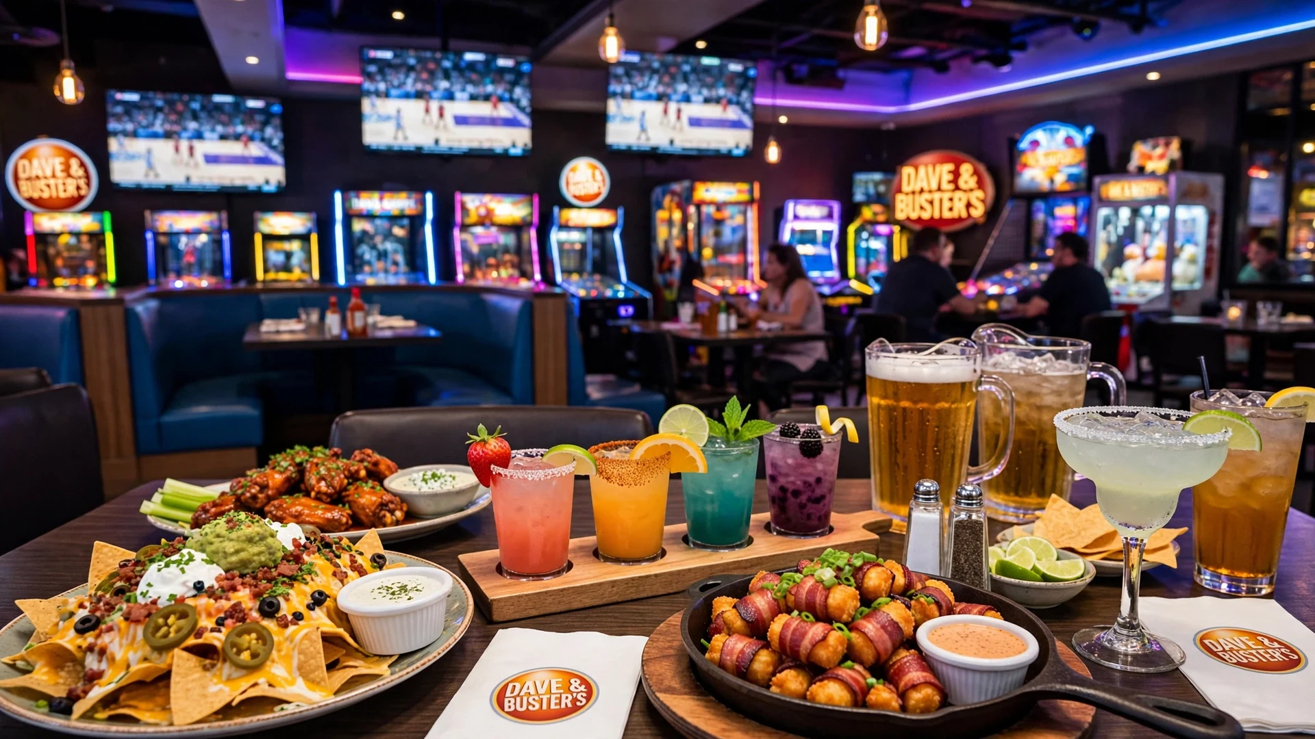 Dave & Buster's happy hour: cocktails, beer and chicken wings