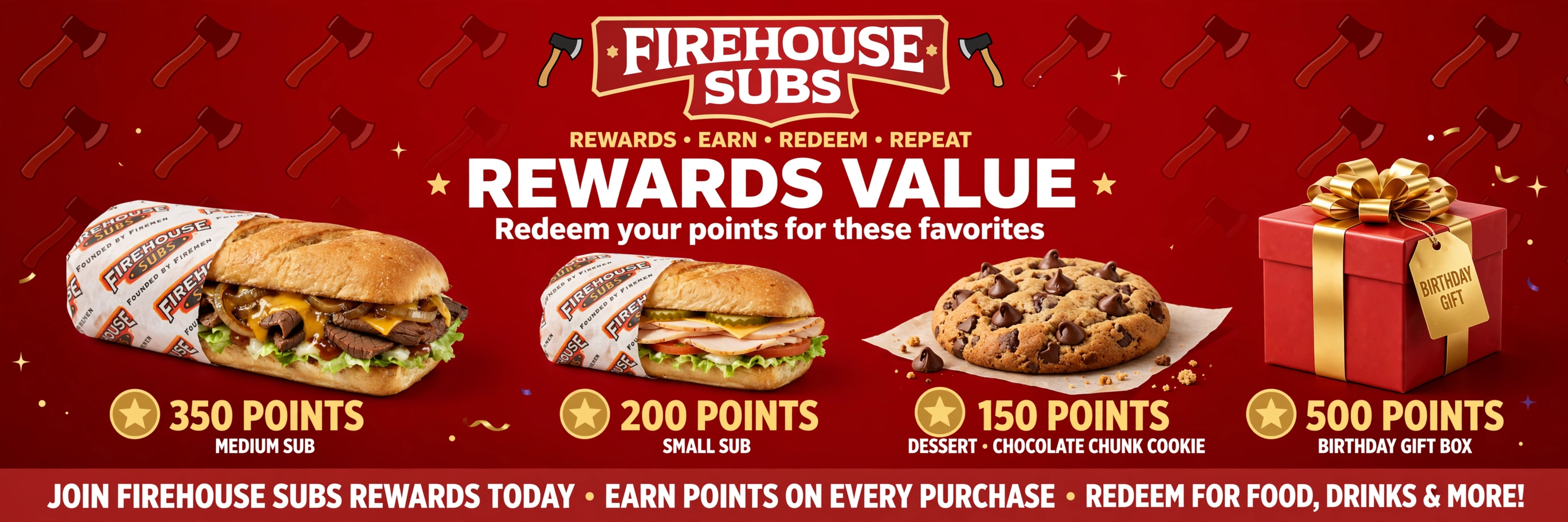 Firehouse Subs birthday reward: free medium sub plus rewards points