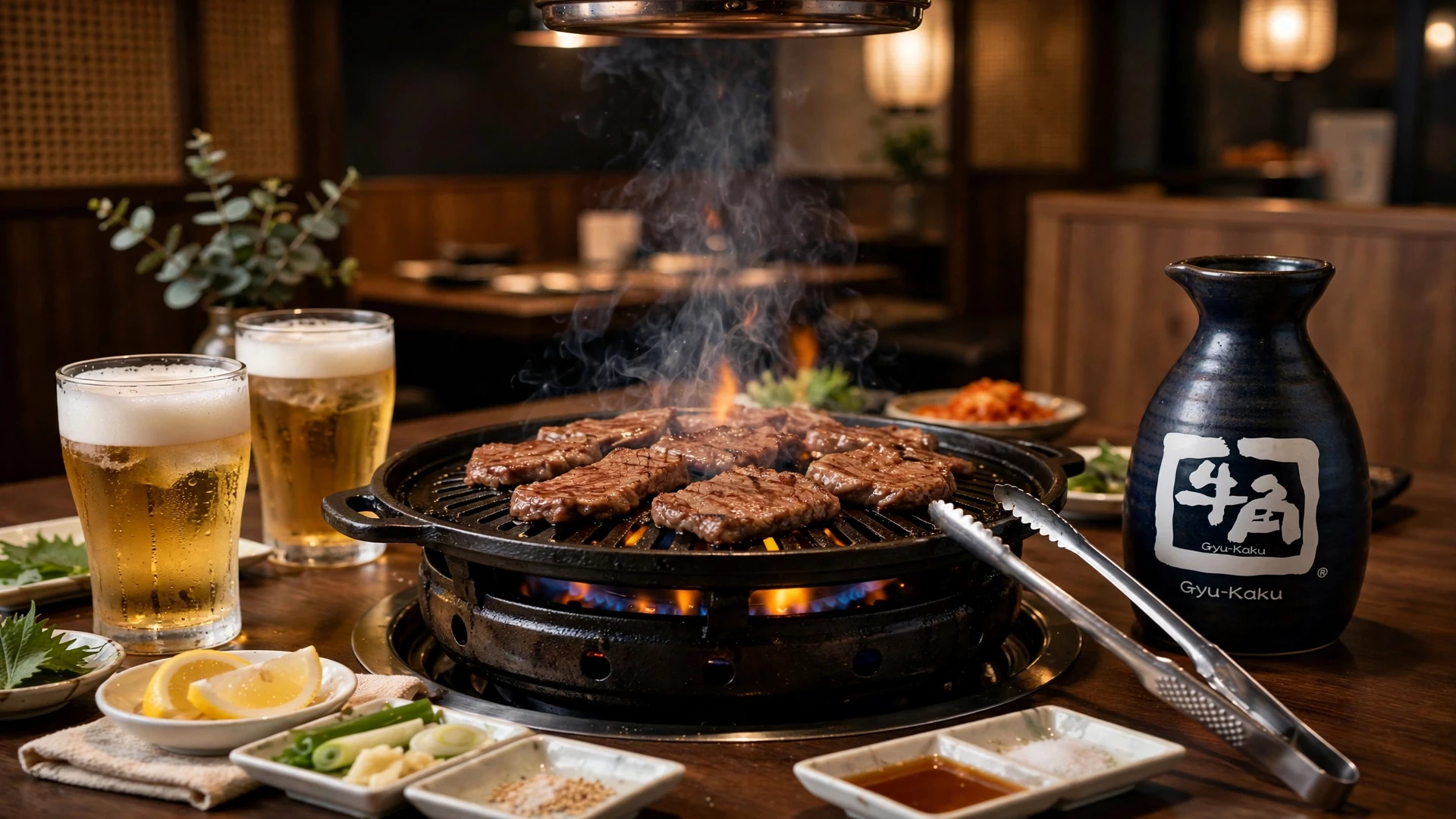 Gyu-Kaku happy hour: tabletop grill with meats, sake and cold beers