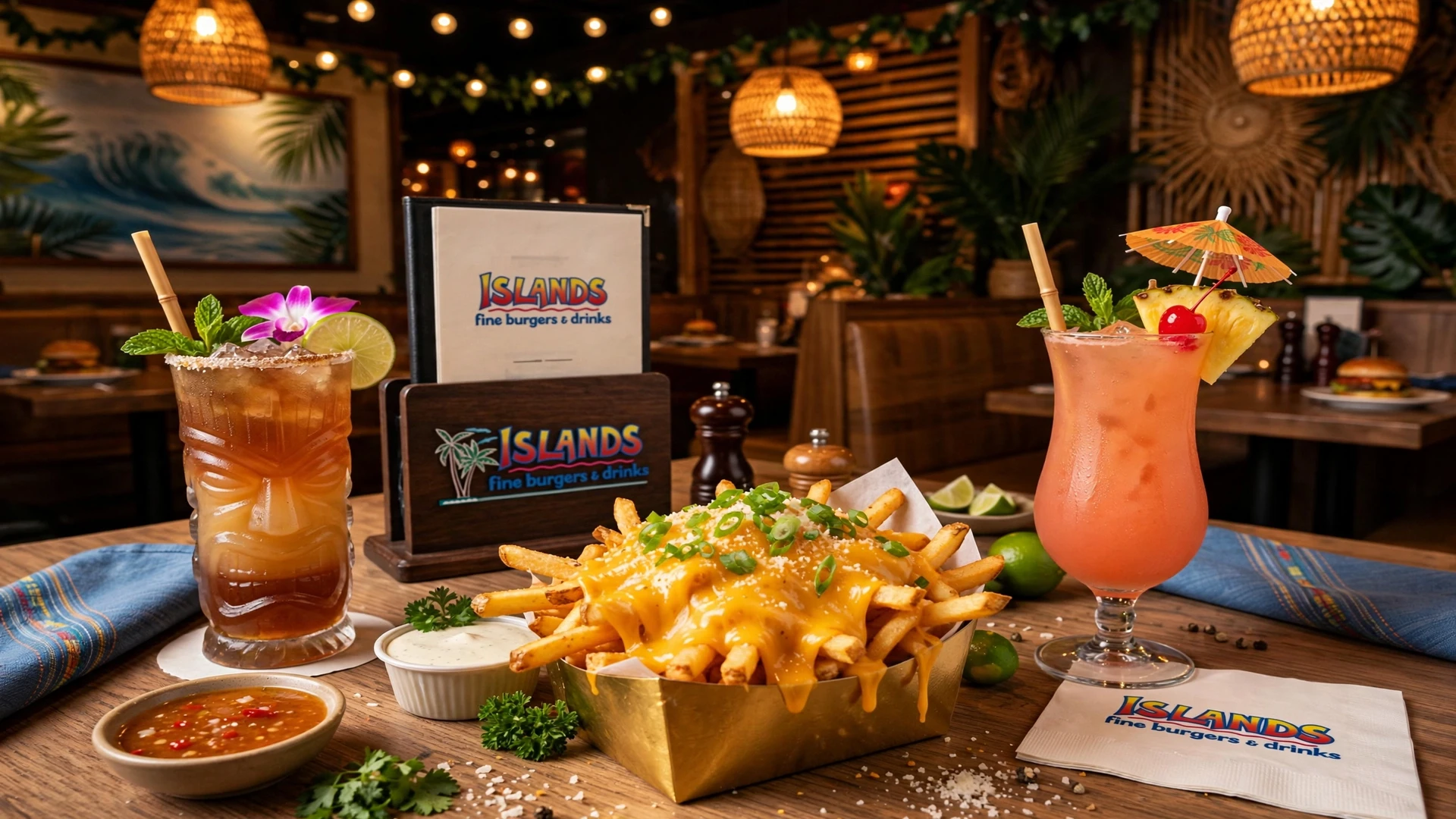 Islands happy hour: Mai Tai cocktails, cheddar fries and tropical drinks