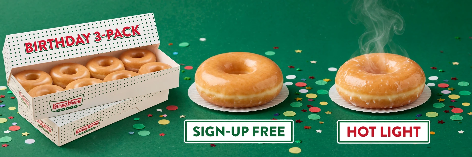 Krispy Kreme birthday reward: free 3-count box of glazed doughnuts