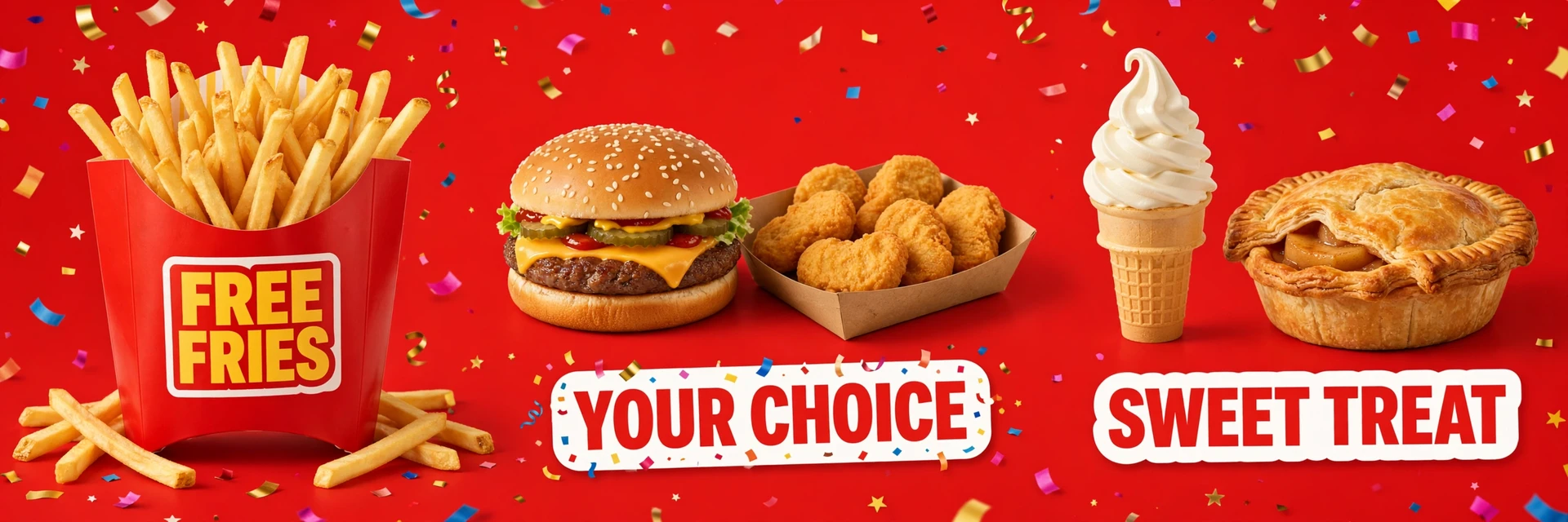 McDonald's birthday reward treats: free fries, burger, and nuggets