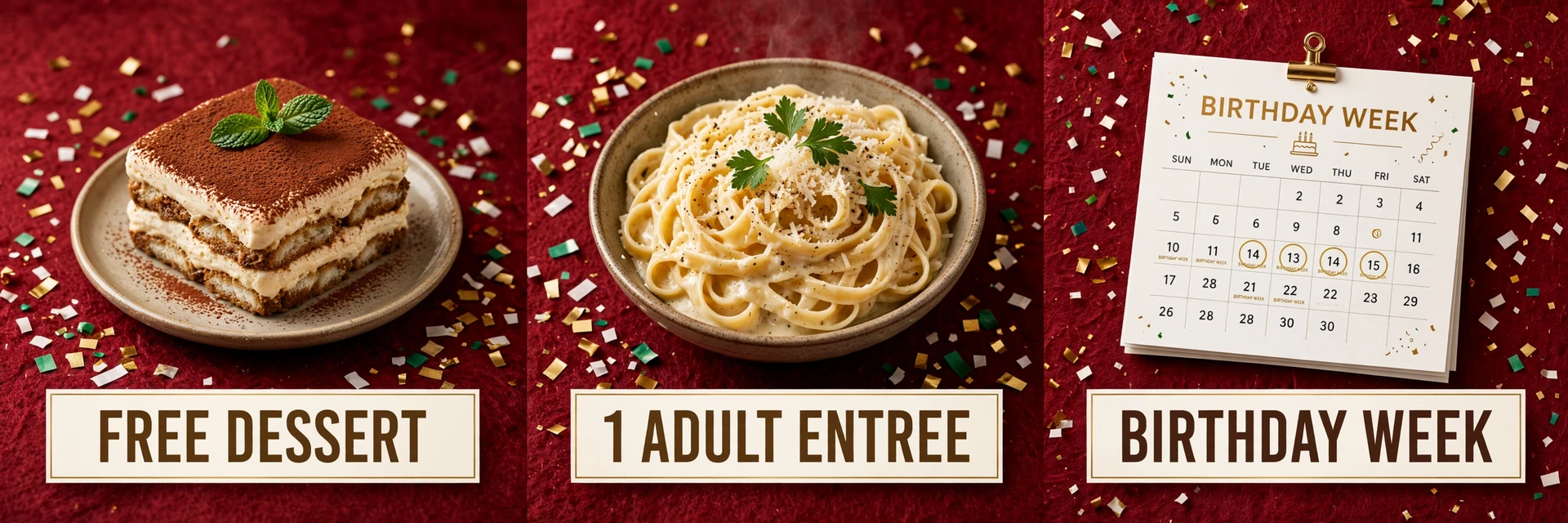 Olive Garden birthday reward: free dessert with adult dinner entree