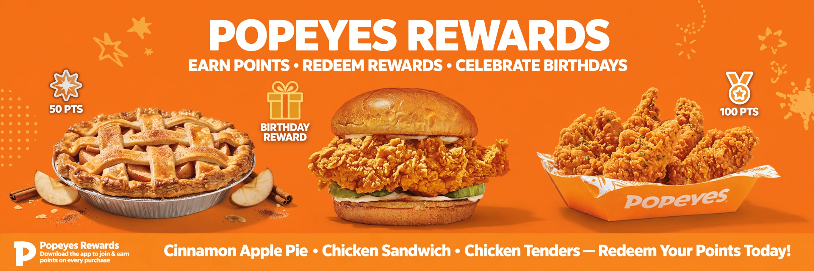 Popeyes birthday reward value: free cinnamon apple pie plus rewards points