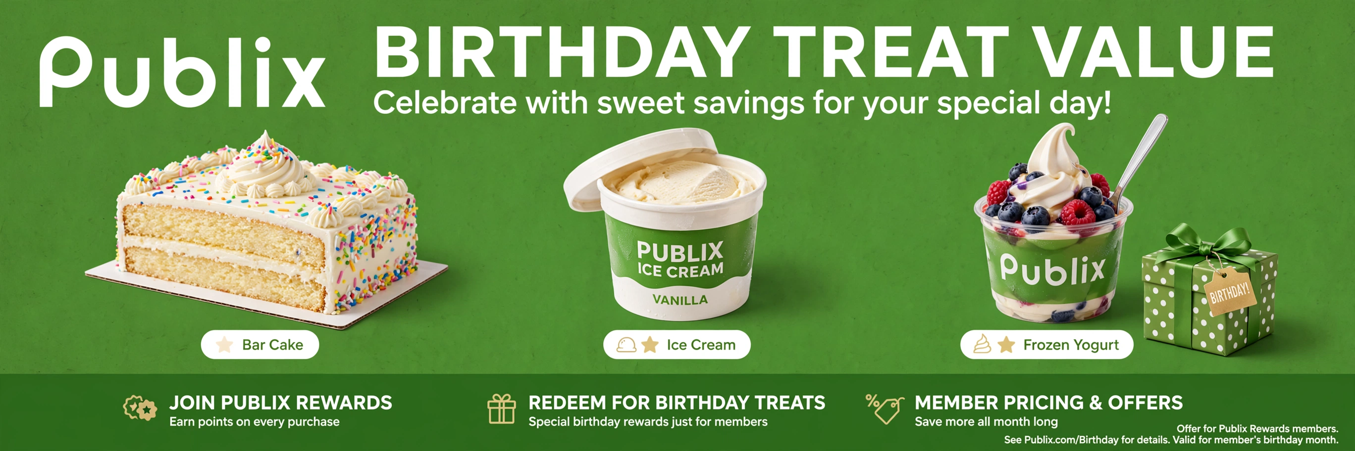 Publix birthday reward: free bar cake or ice cream