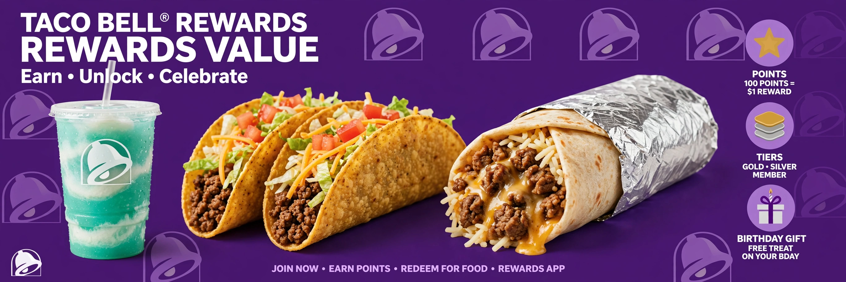 Taco Bell birthday reward value: free Baja Blast Freeze plus rewards points and tiers