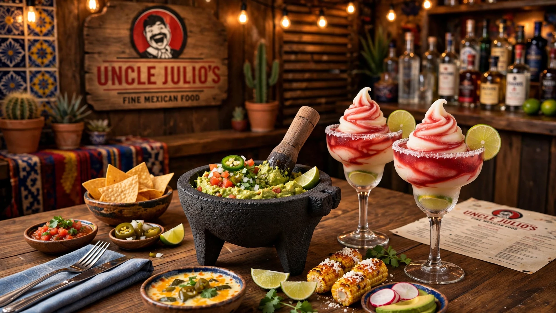 Uncle Julio's happy hour: frozen swirl margaritas and tableside guacamole
